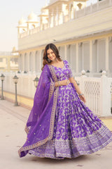 Elegant Full-Stitched Pure Dyable Viscose Jacquard Lehenga with Sequins Embroidered Work | Unstitched Matching Blouse & Russian Silk Dupatta