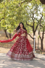 Elegant Full-Stitched Pure Dyable Viscose Jacquard Lehenga with Sequins Embroidery | Unstitched Matching Blouse & Russian Silk Dupatta