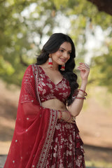 Elegant Full-Stitched Pure Dyable Viscose Jacquard Lehenga with Sequins Embroidery | Unstitched Matching Blouse & Russian Silk Dupatta