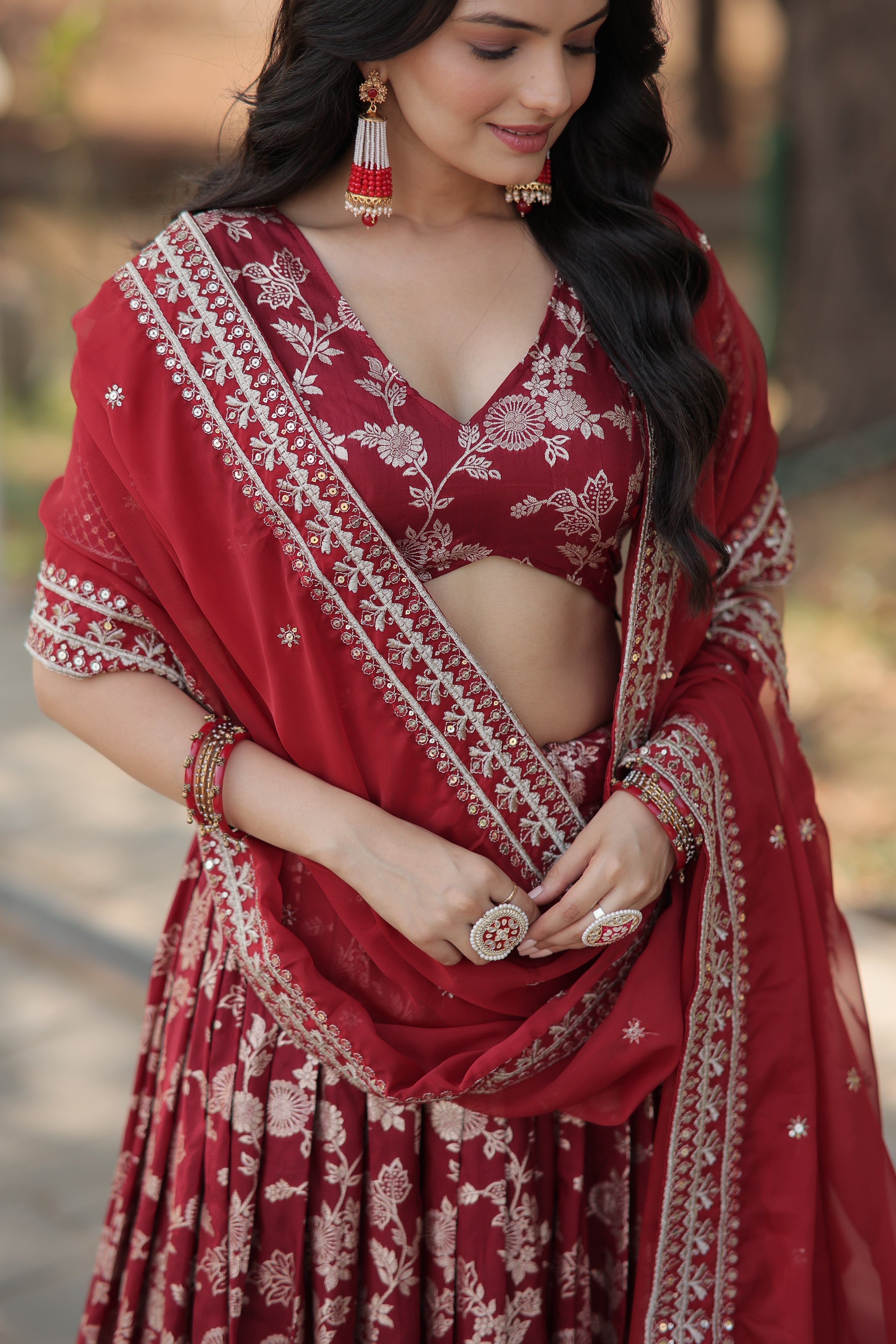 Elegant Dyable Viscose Jacquard Lehenga with Sequins Embroidery – Full-Stitched, Chain Closure