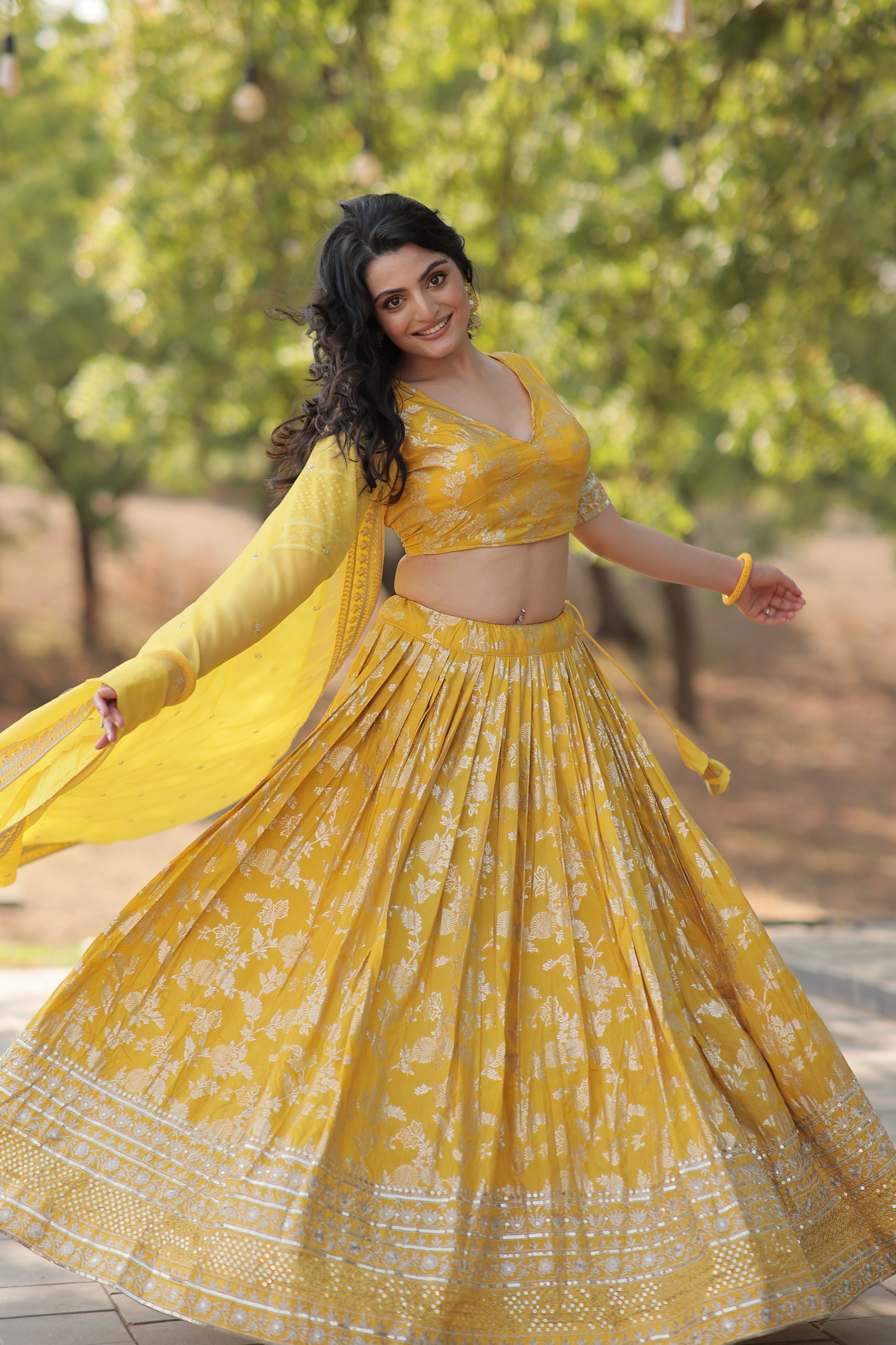 Elegant Dyable Viscose Jacquard Lehenga with Sequins Embroidery – Full-Stitched, Chain Closure