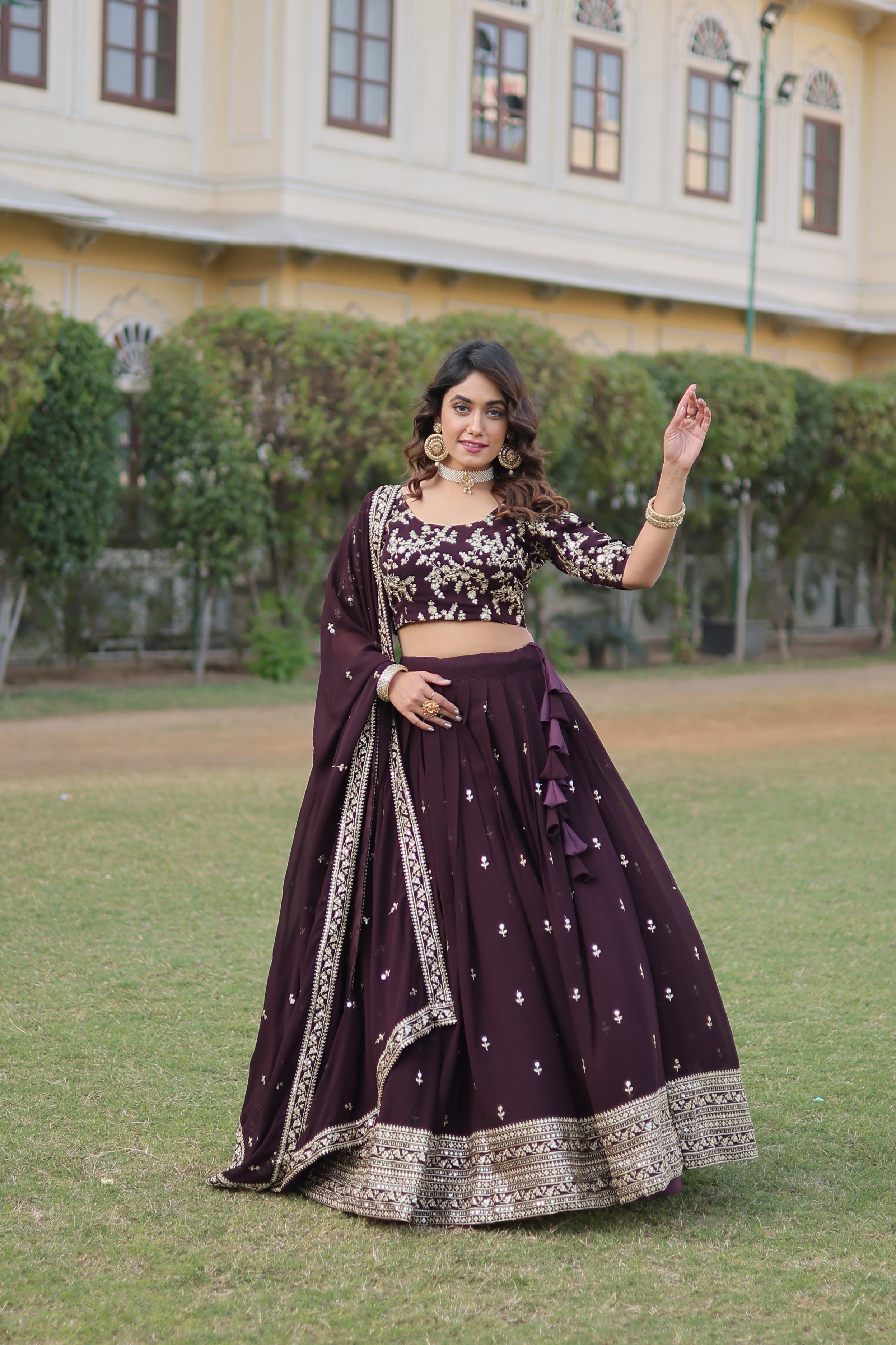 Stunning Faux Blooming Georgette Lehenga with Heavy Sequins Embroidery – Full-Stitched, 42 Inch Length