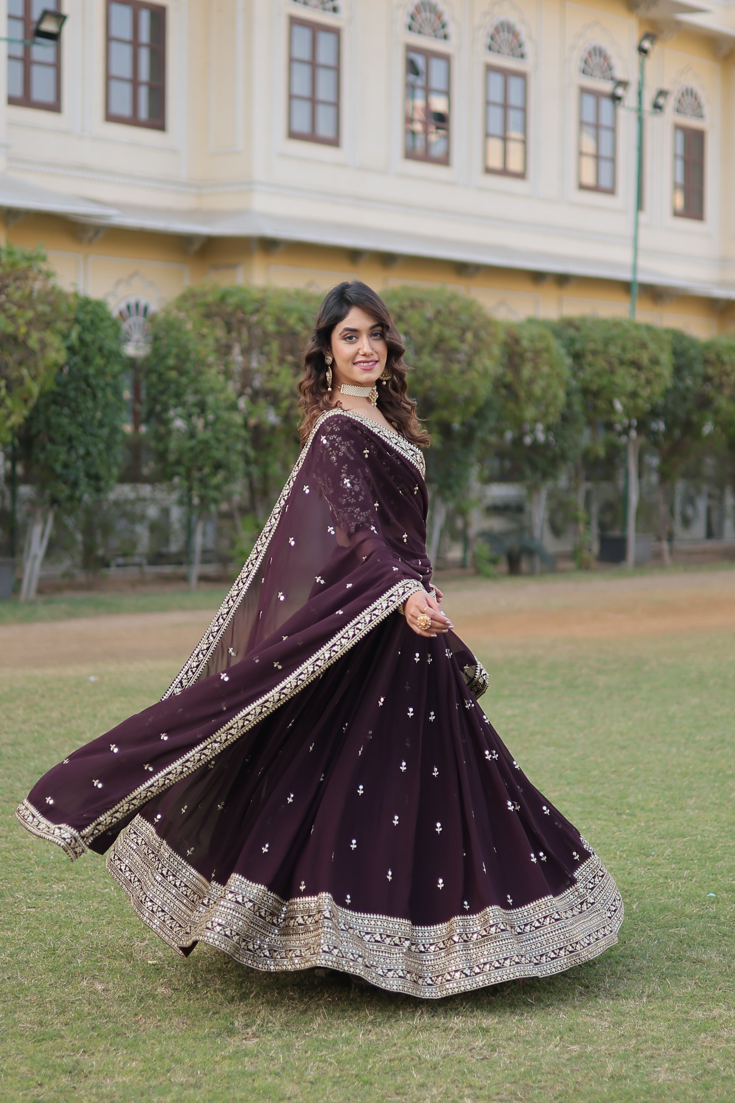 Stunning Faux Blooming Georgette Lehenga with Heavy Sequins Embroidery – Full-Stitched, 42 Inch Length