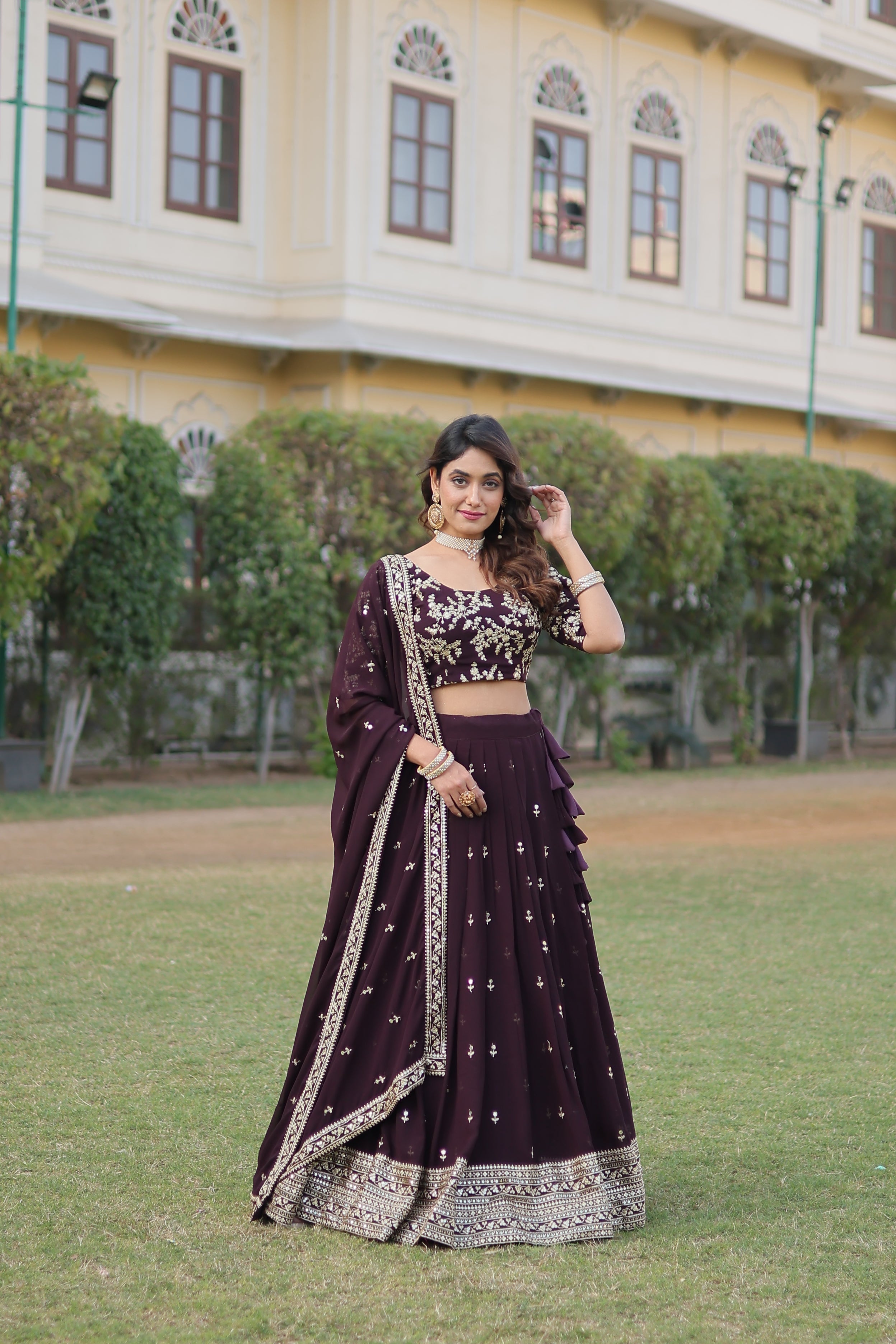 Stunning Faux Blooming Georgette Lehenga with Heavy Sequins Embroidery – Full-Stitched, 42 Inch Length