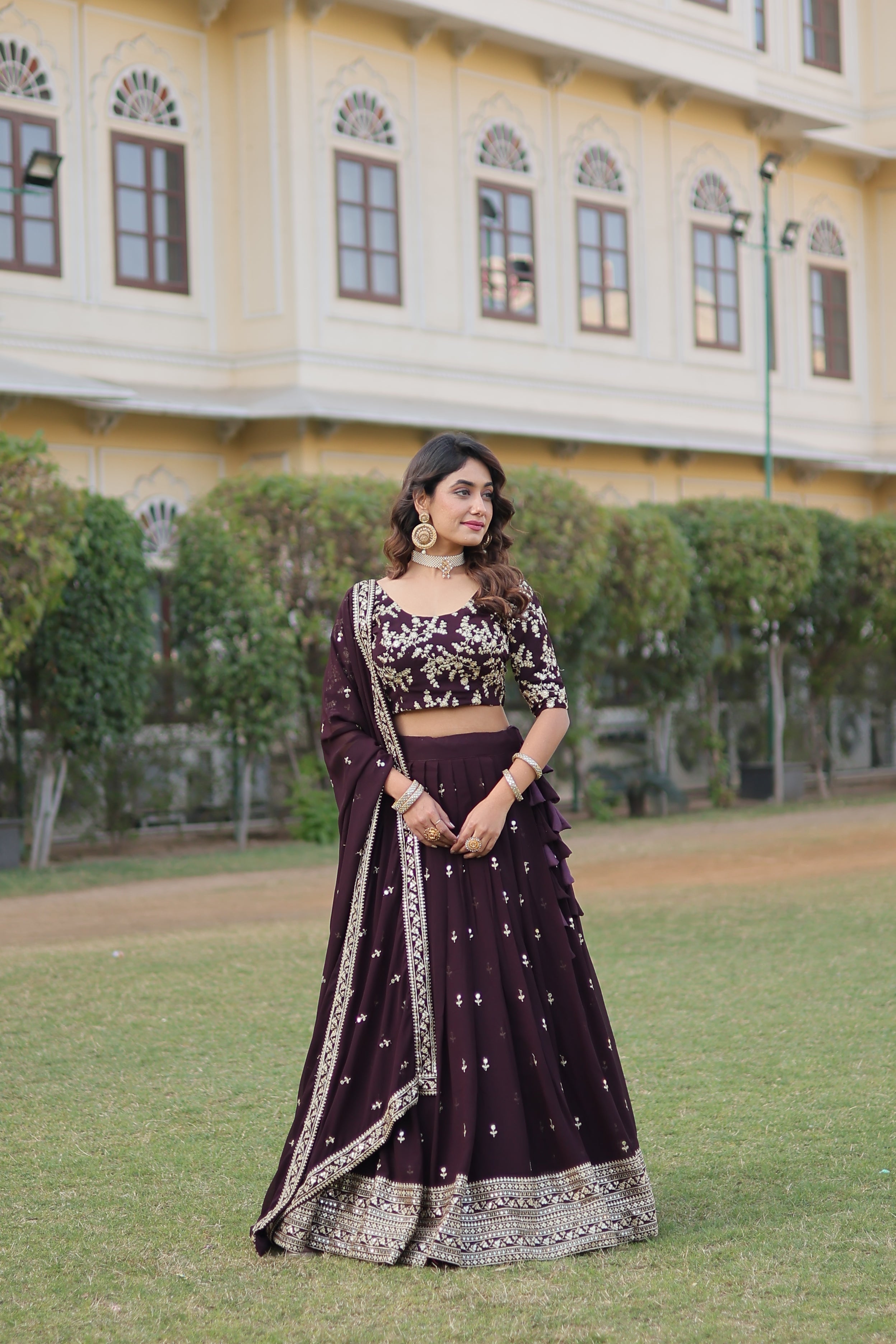 Stunning Faux Blooming Georgette Lehenga with Heavy Sequins Embroidery – Full-Stitched, 42 Inch Length