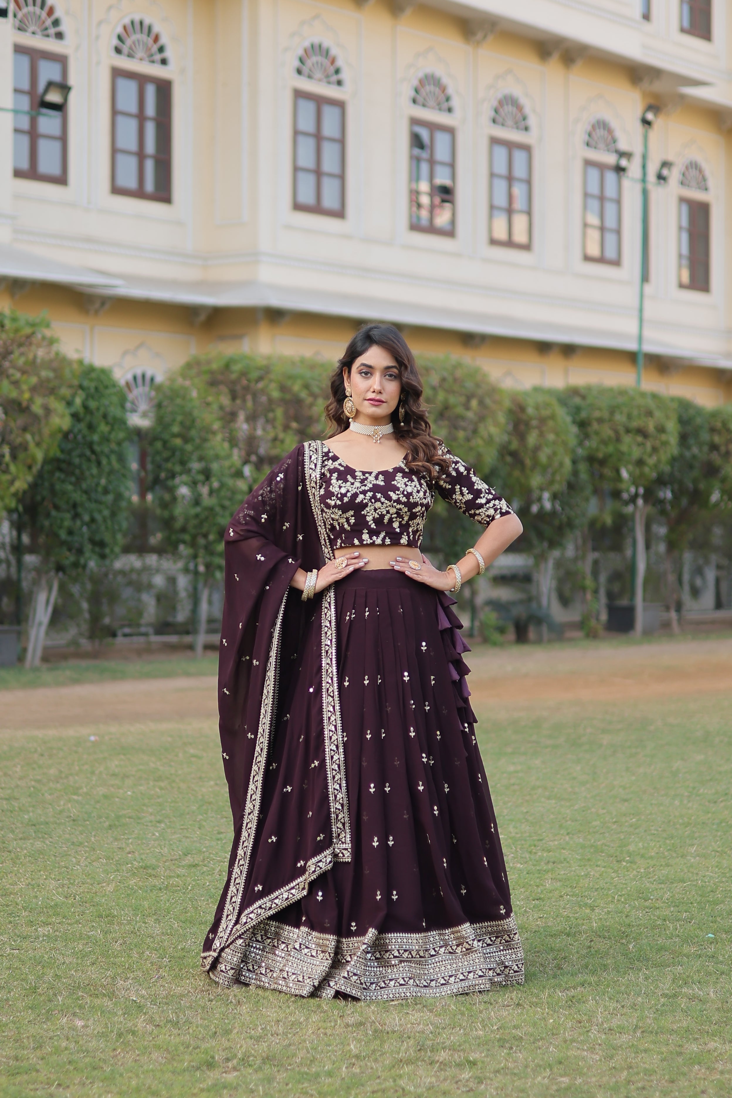 Stunning Faux Blooming Georgette Lehenga with Heavy Sequins Embroidery – Full-Stitched, 42 Inch Length
