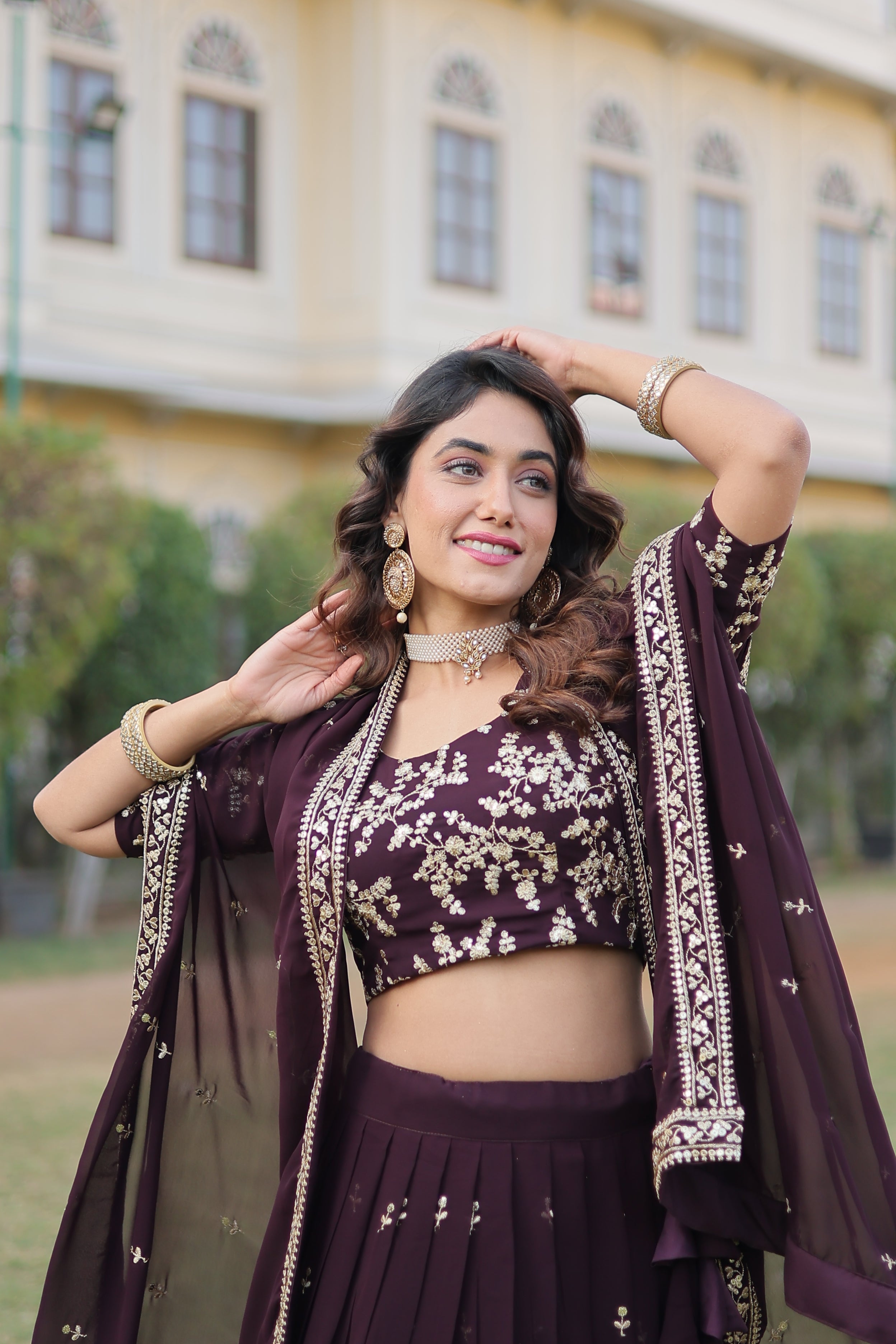 Stunning Faux Blooming Georgette Lehenga with Heavy Sequins Embroidery – Full-Stitched, 42 Inch Length