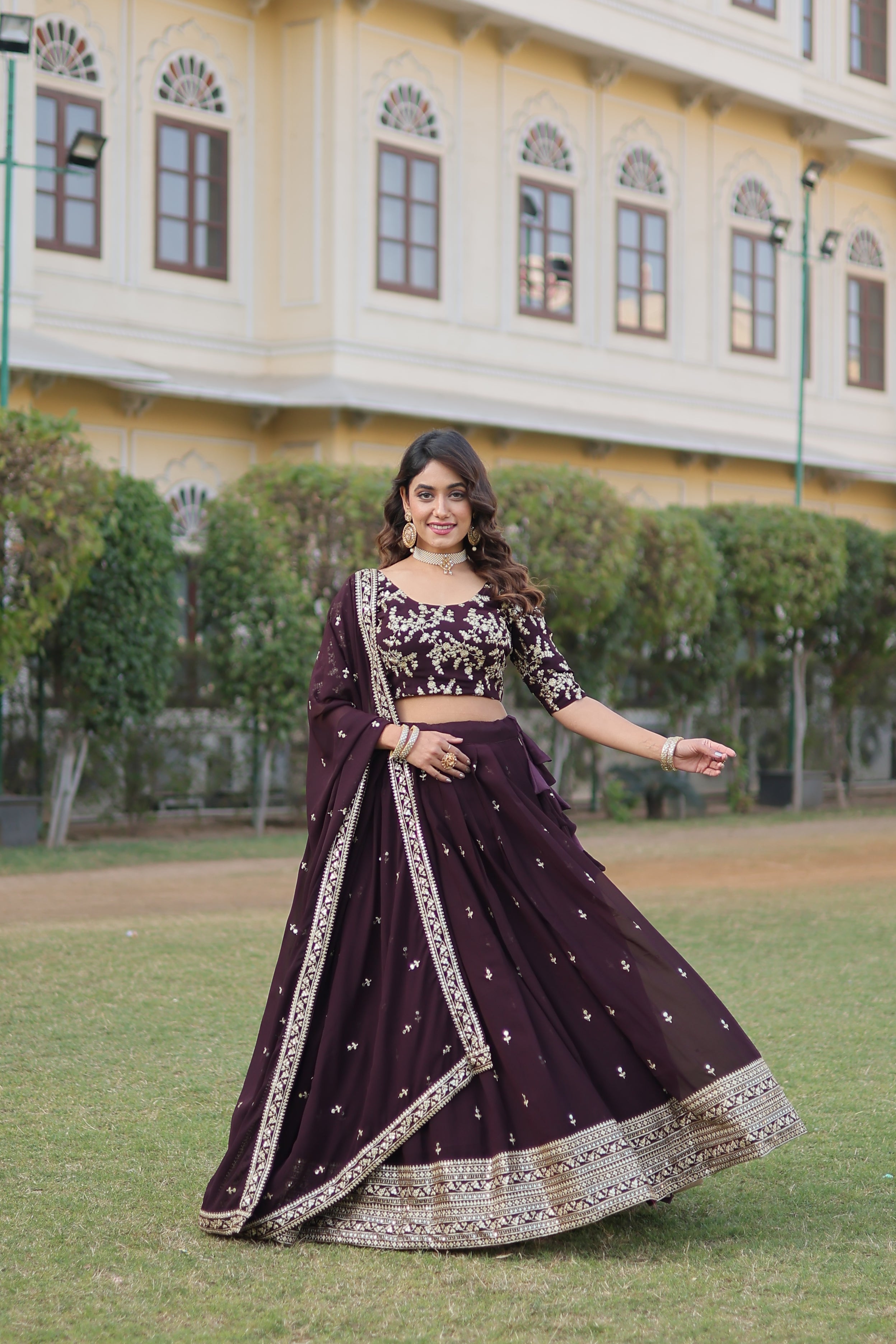 Stunning Faux Blooming Georgette Lehenga with Heavy Sequins Embroidery – Full-Stitched, 42 Inch Length
