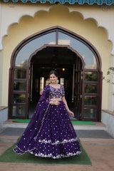 Elegant Faux Blooming Georgette Lehenga with Heavy Sequins Embroidery – 42 Inch Length