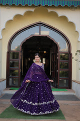 Elegant Faux Blooming Georgette Lehenga with Heavy Sequins Embroidery – 42 Inch Length