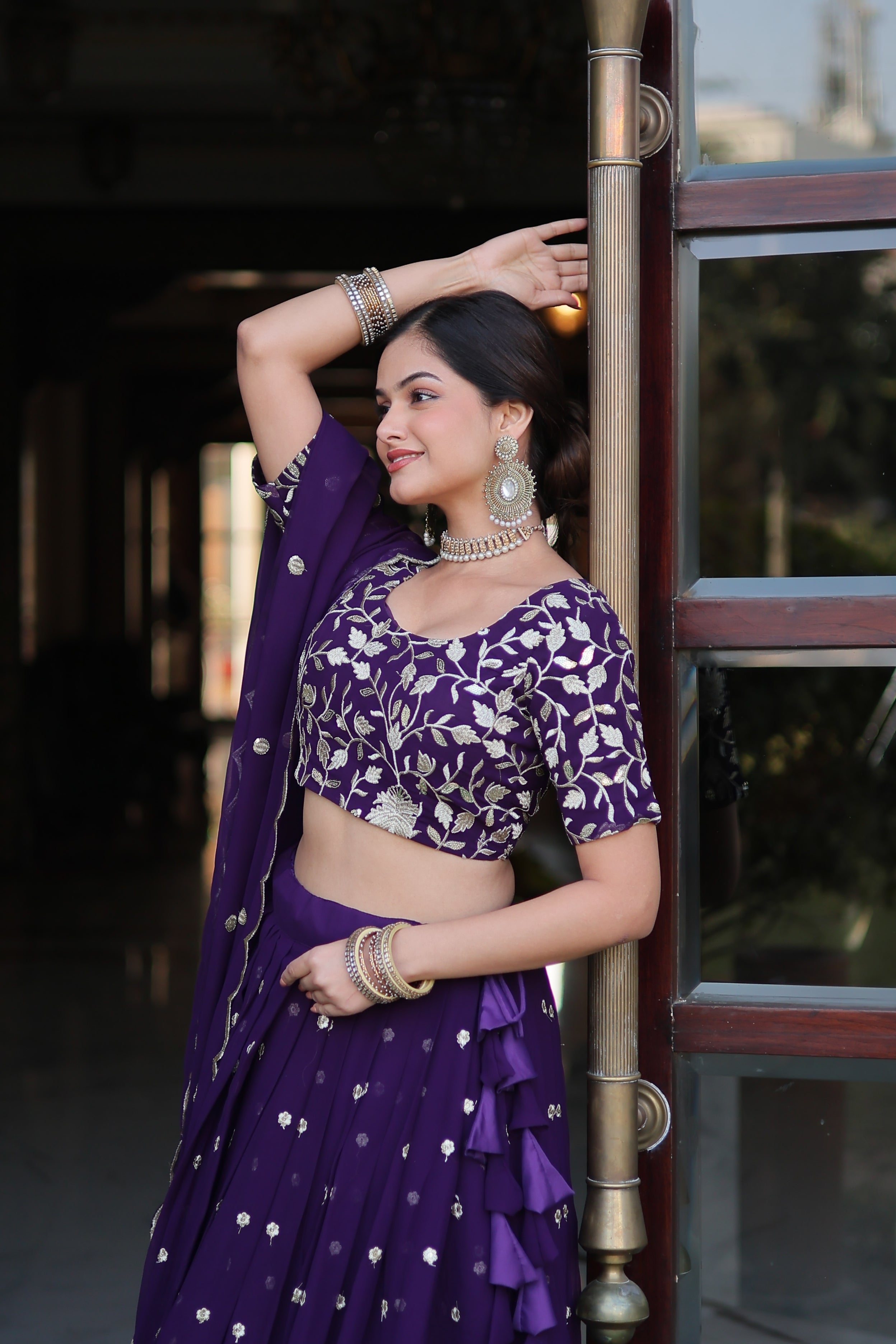 Elegant Faux Blooming Georgette Lehenga with Heavy Sequins Embroidery – 42 Inch Length