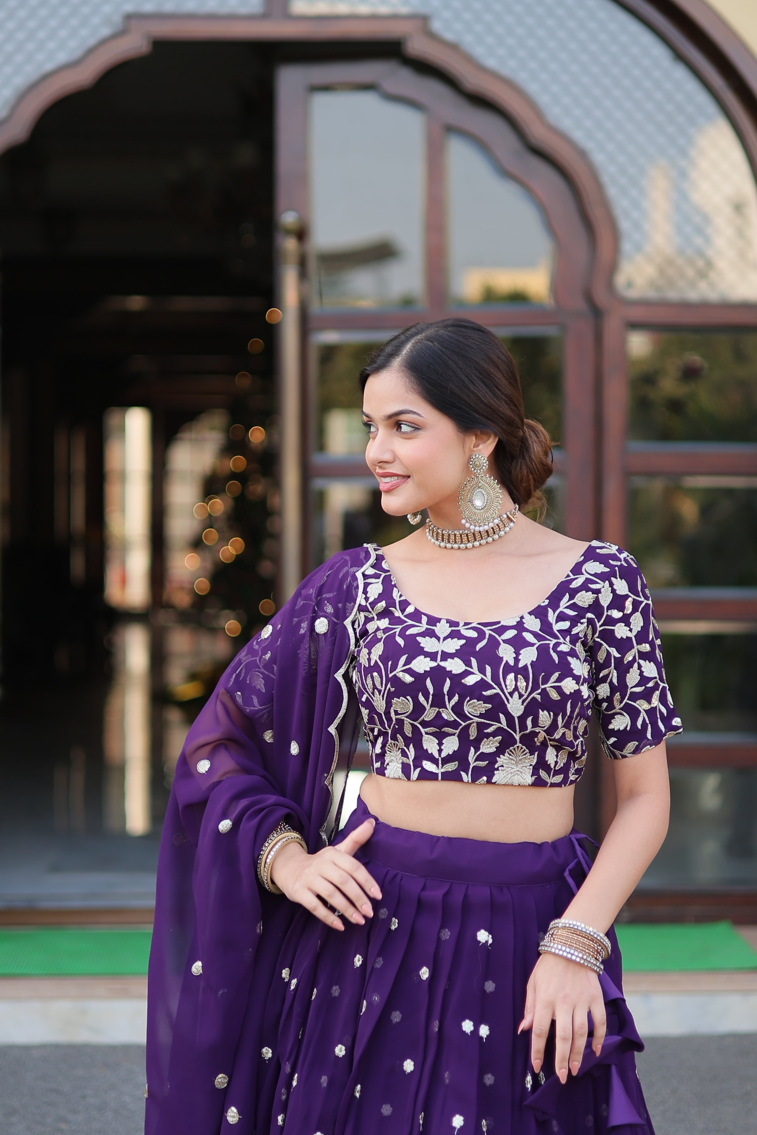 Elegant Faux Blooming Georgette Lehenga with Heavy Sequins Embroidery – 42 Inch Length