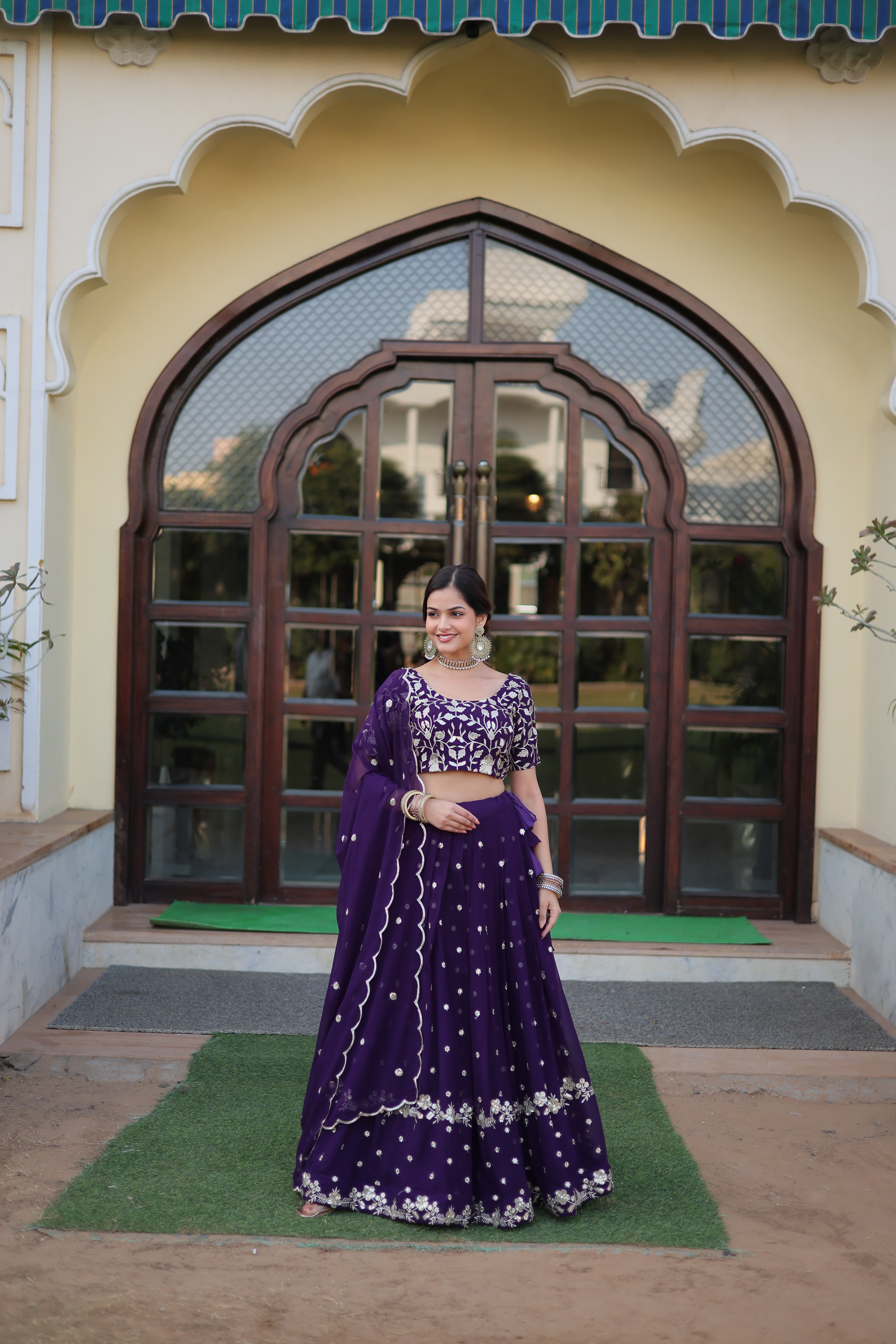 Elegant Faux Blooming Georgette Lehenga with Heavy Sequins Embroidery – 42 Inch Length