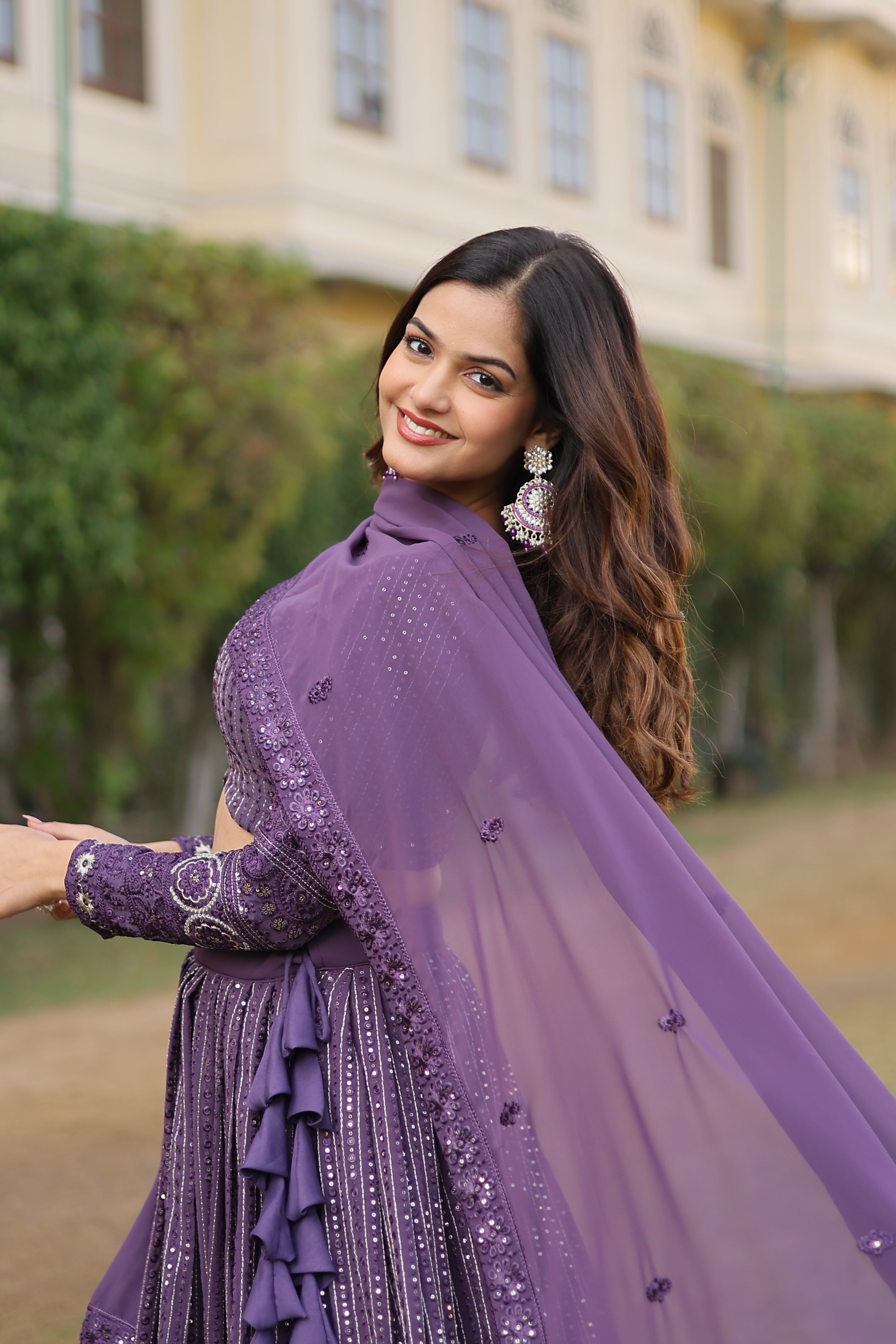 Elegant Faux Georgette Lehenga with Heavy Sequins Embroidery – Full-Stitched with Matching Dupatta