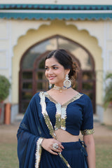 Faux Georgette Lehenga with Sequins Embroidered Work & Lace Border