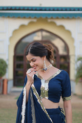 Faux Georgette Lehenga with Sequins Embroidered Work & Lace Border