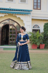 Faux Georgette Lehenga with Sequins Embroidered Work & Lace Border