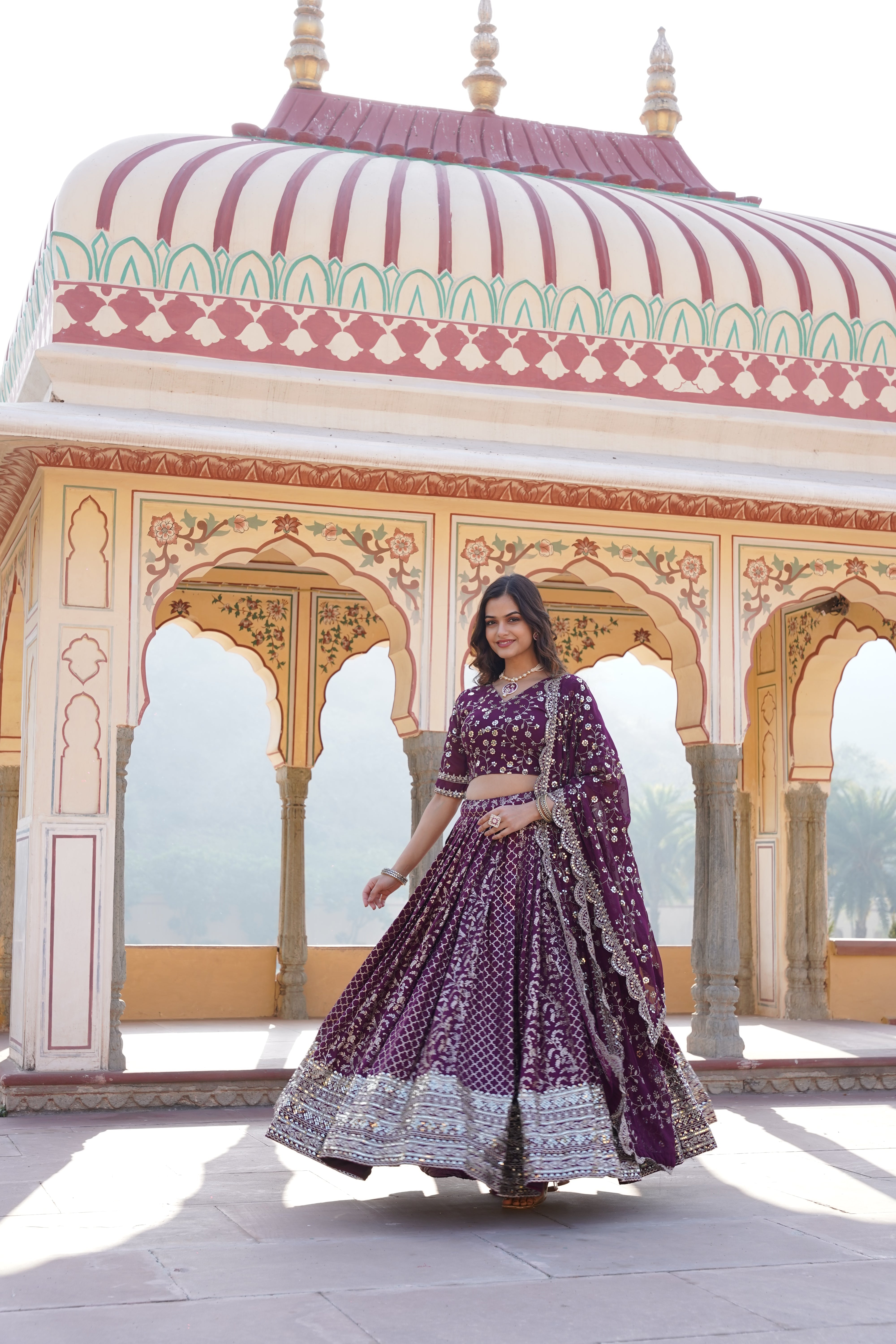 Elegant Full-Stitched Viscose Jacquard Lehenga with Sequins Embroidery | Stitched Lehenga Set