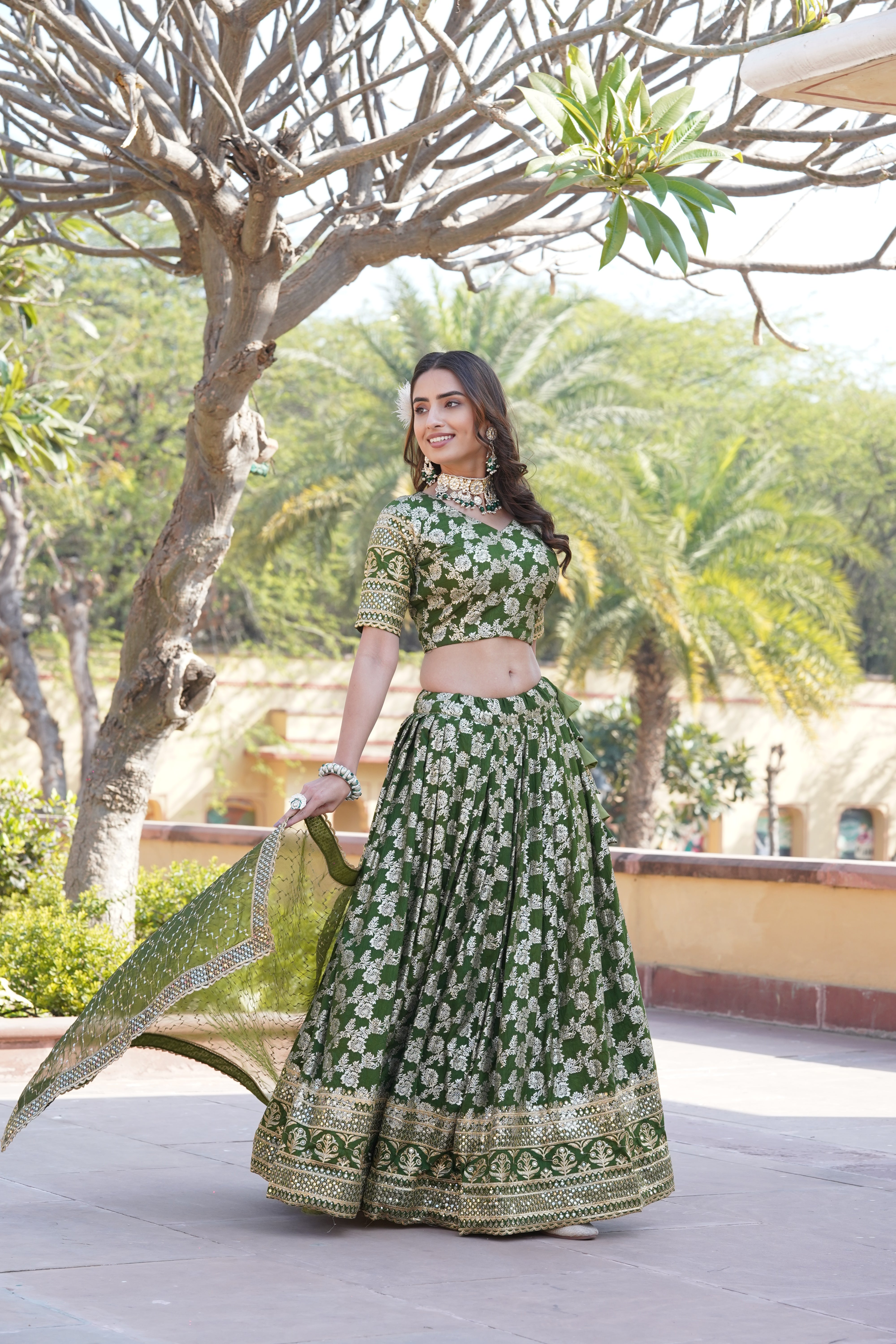 Elegant Viscose Jacquard Lehenga with Sequins Embroidery | Stitched Lehenga Choli