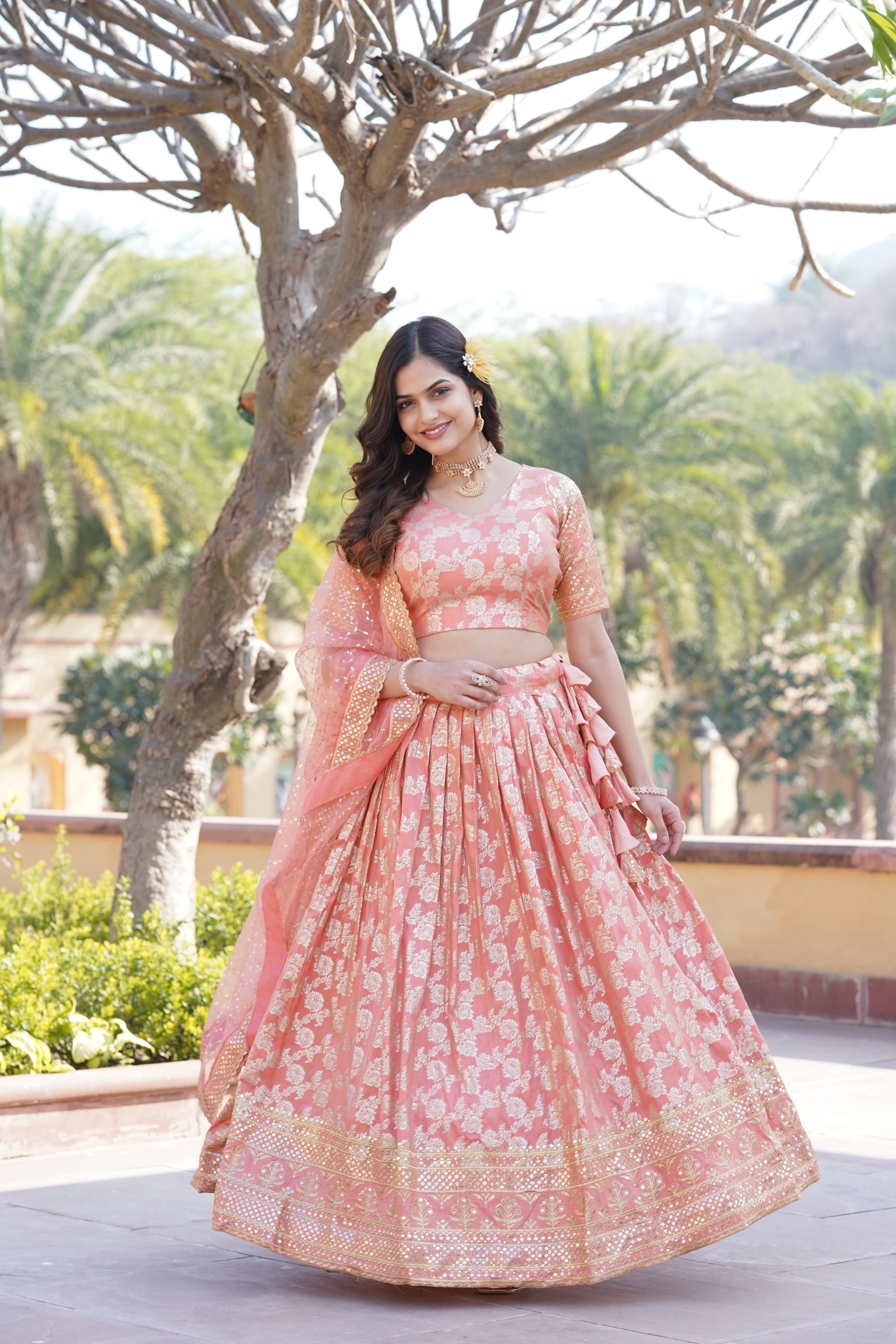 Elegant Viscose Jacquard Lehenga with Sequins Embroidery | Stitched Lehenga Choli