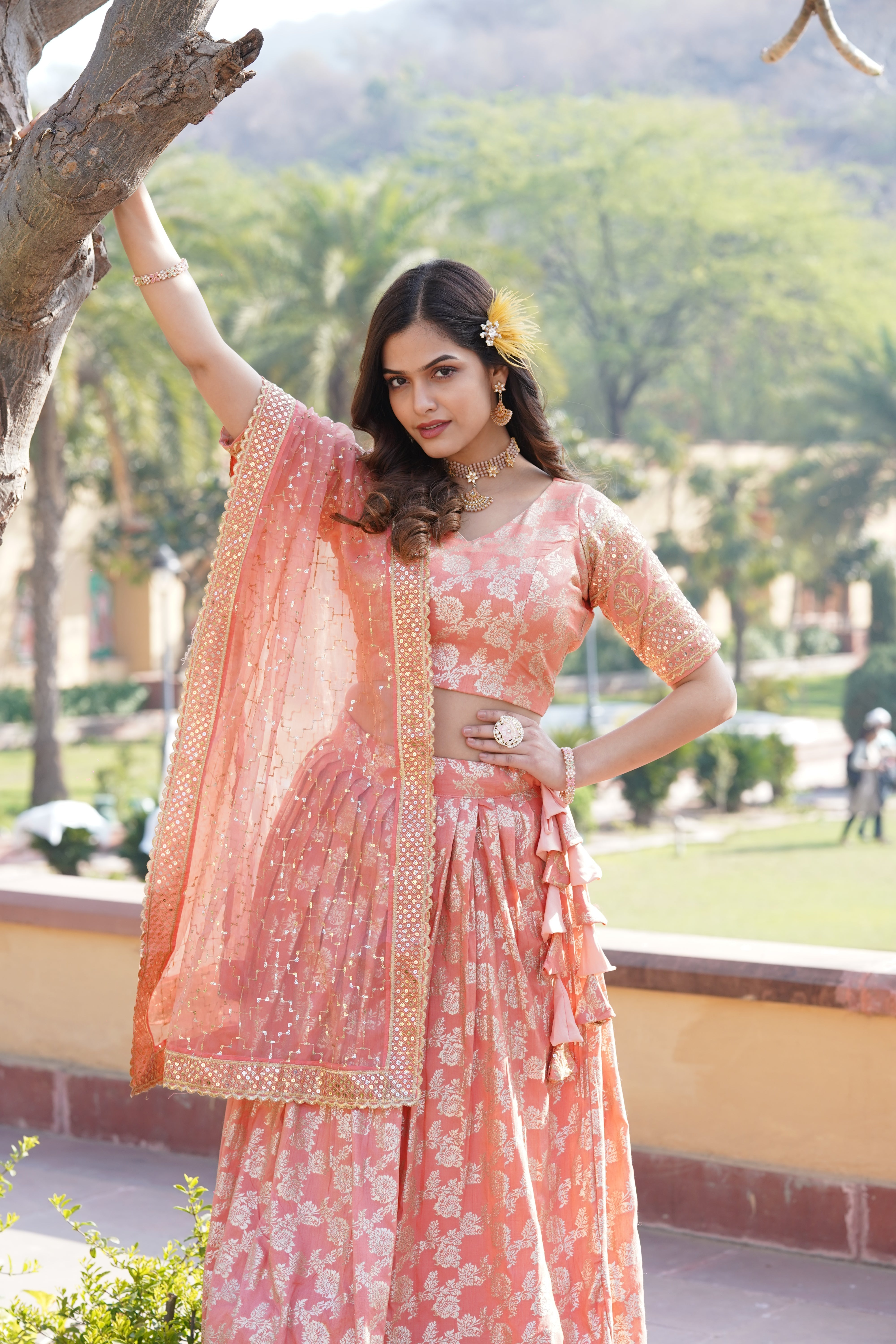 Elegant Viscose Jacquard Lehenga with Sequins Embroidery | Stitched Lehenga Choli