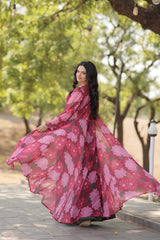 Elegant Faux Georgette Lehenga Set with Digital Floral Print & Matching Shrug | Full-Stitched Ensemble