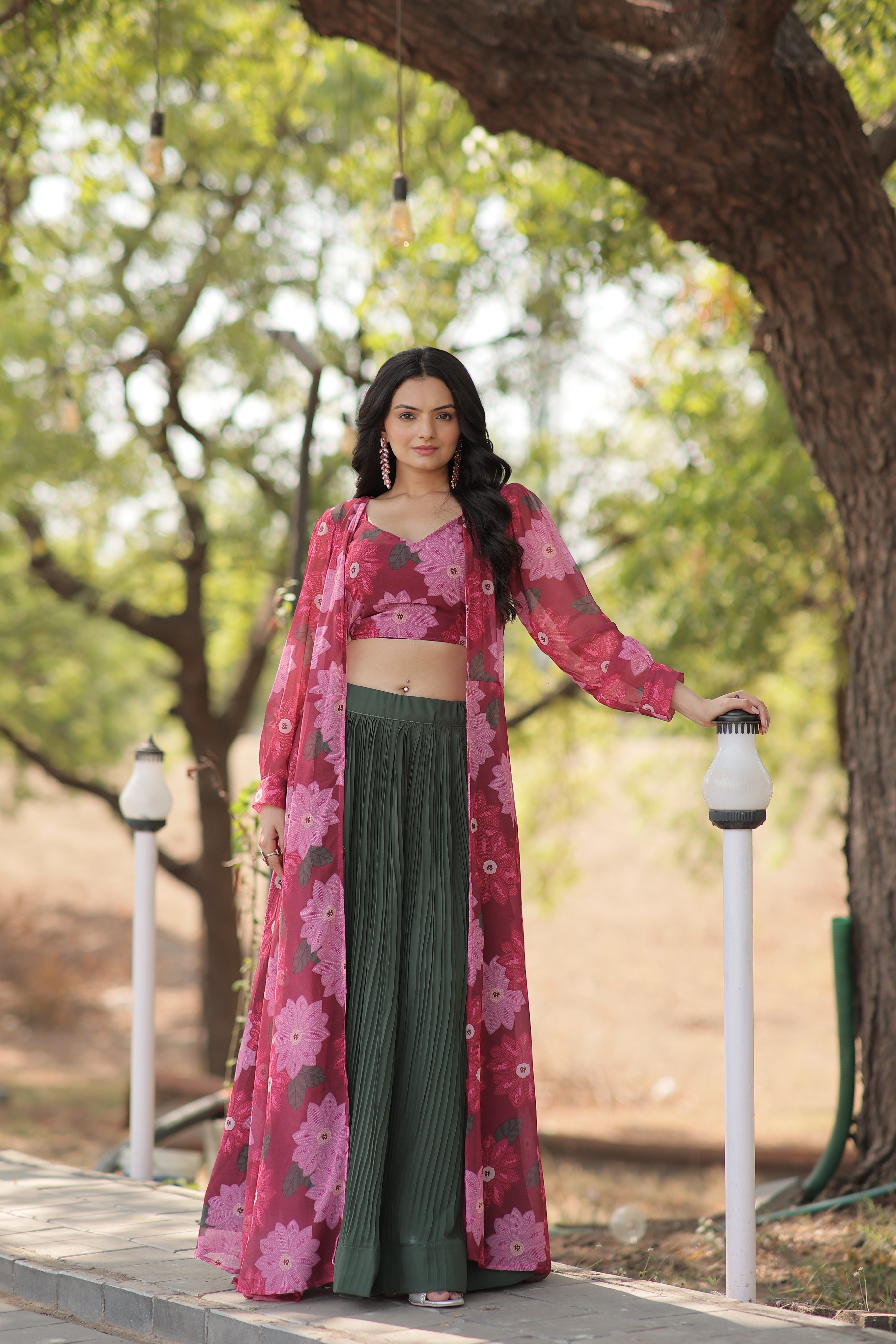Elegant Faux Georgette Lehenga Set with Digital Floral Print & Matching Shrug | Full-Stitched Ensemble