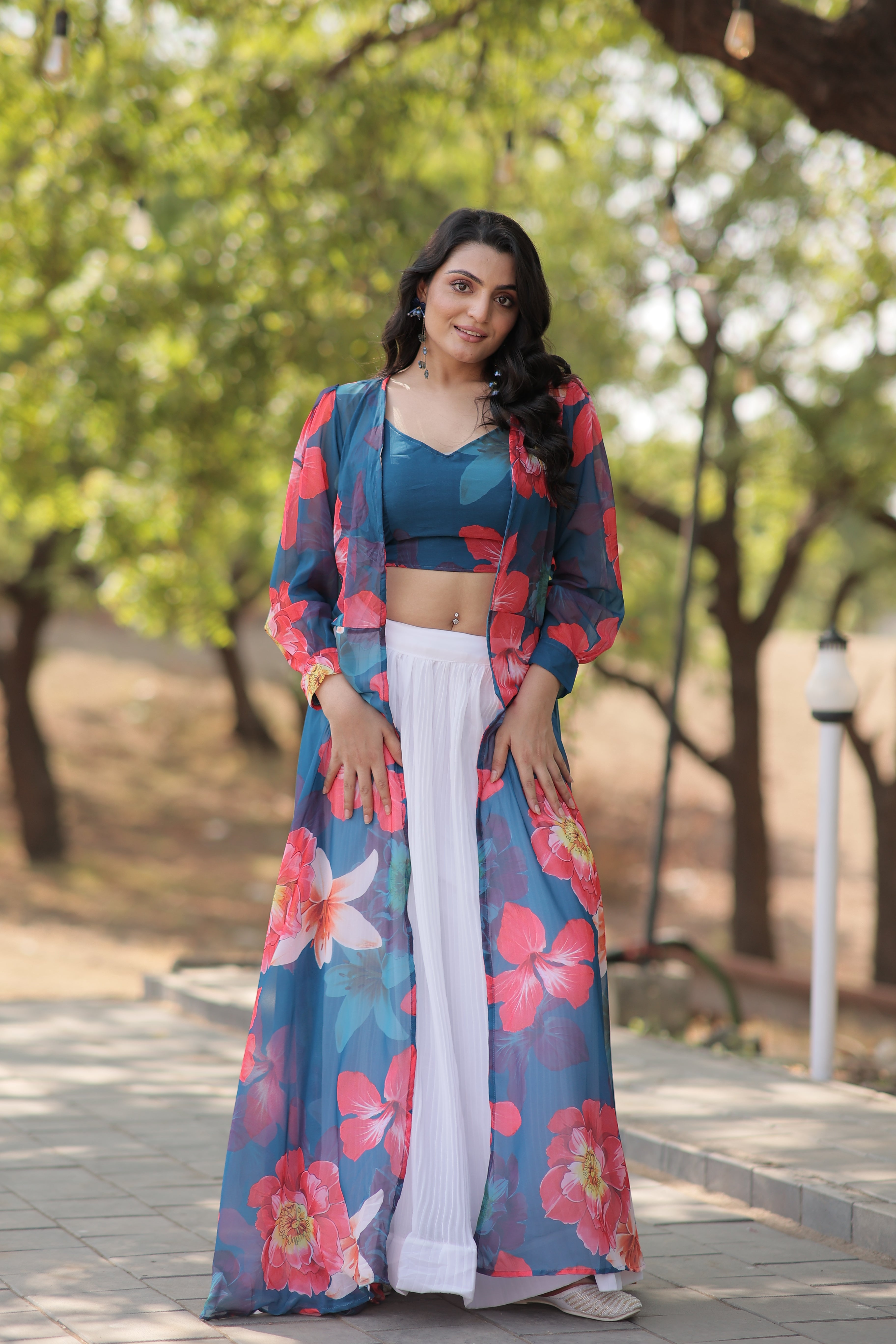 Elegant Faux Georgette Lehenga Set with Digital Floral Print & Matching Shrug | Full-Stitched Ensemble