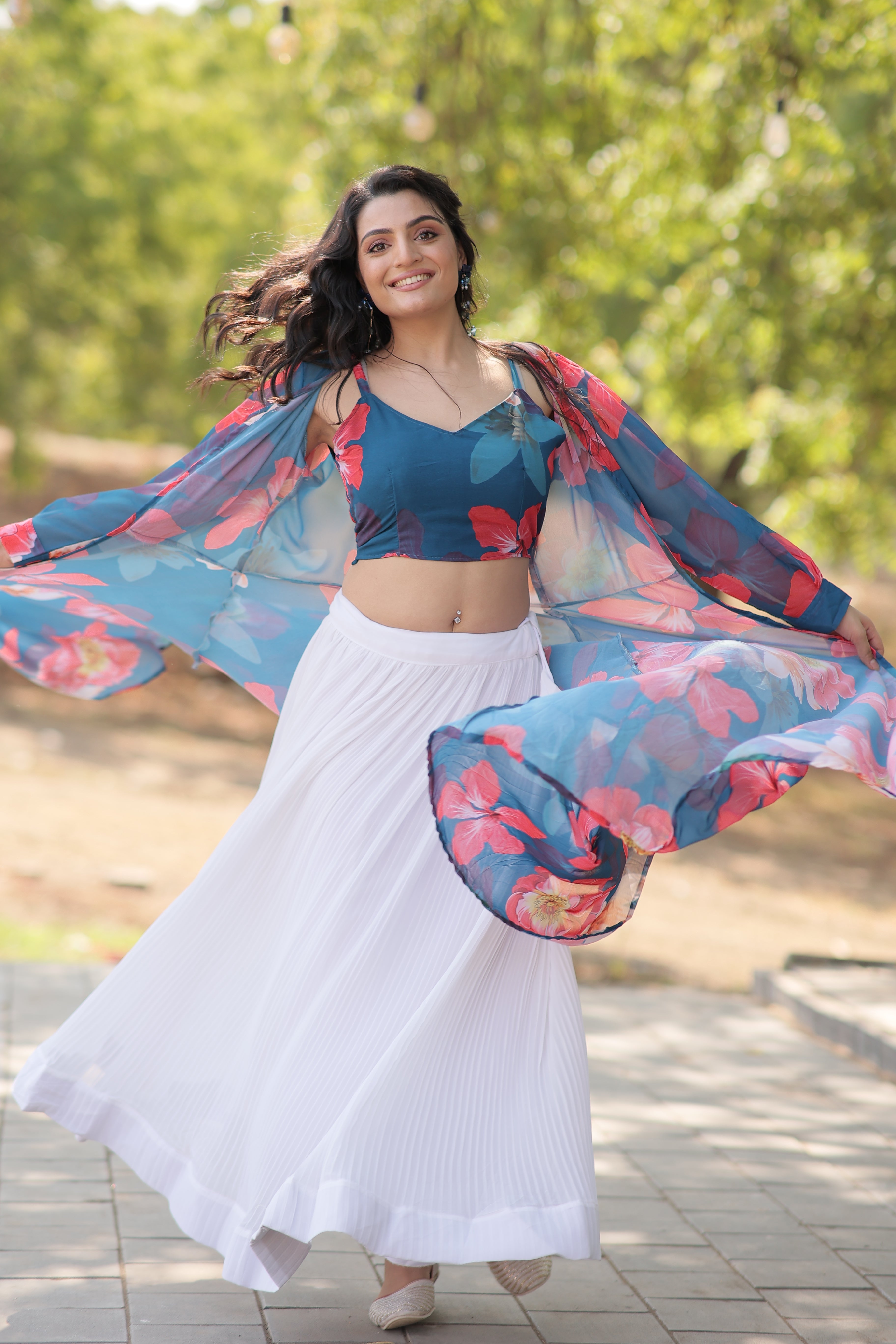 Elegant Faux Georgette Lehenga Set with Digital Floral Print & Matching Shrug | Full-Stitched Ensemble