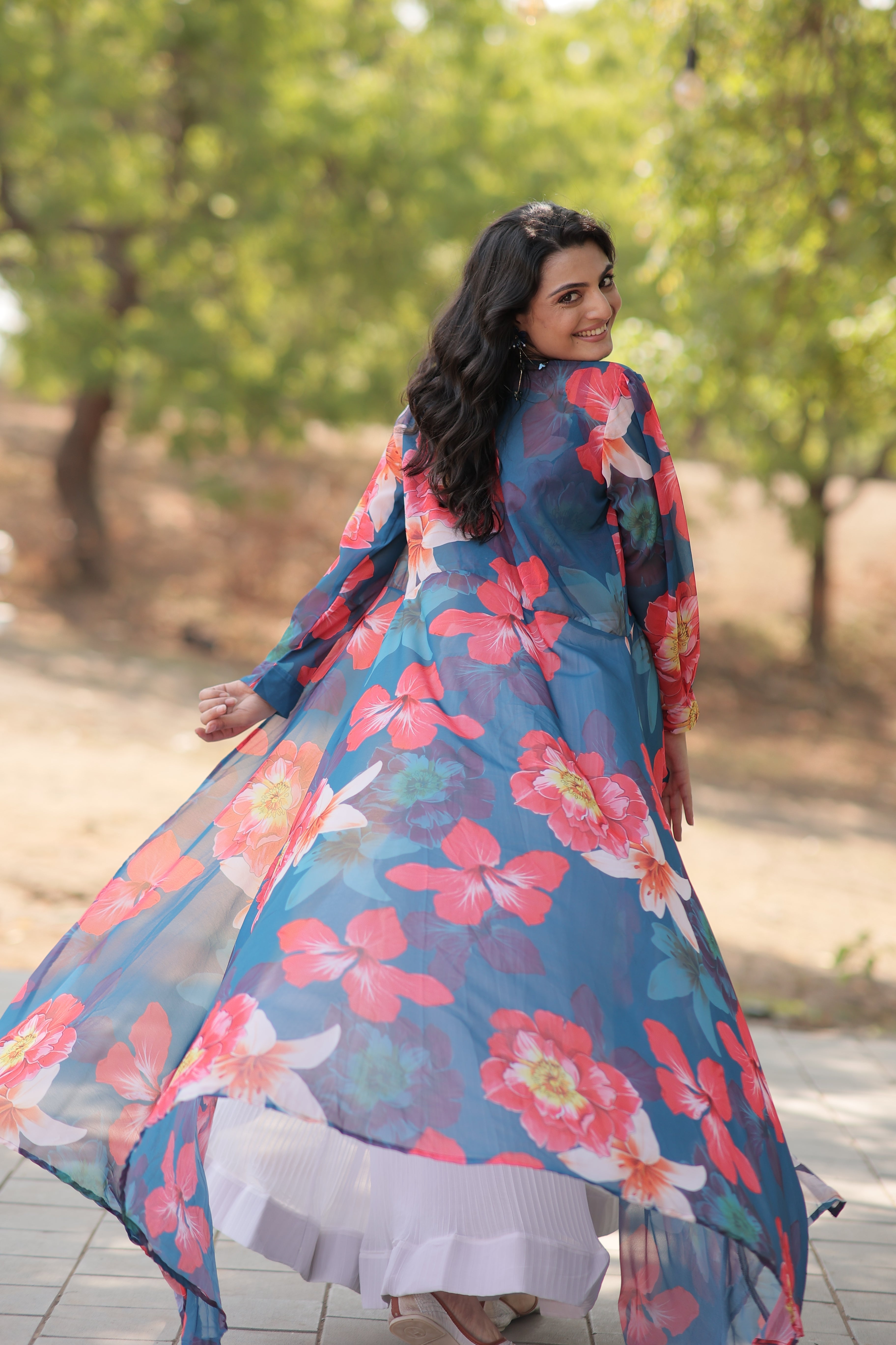 Elegant Faux Georgette Lehenga Set with Digital Floral Print & Matching Shrug | Full-Stitched Ensemble