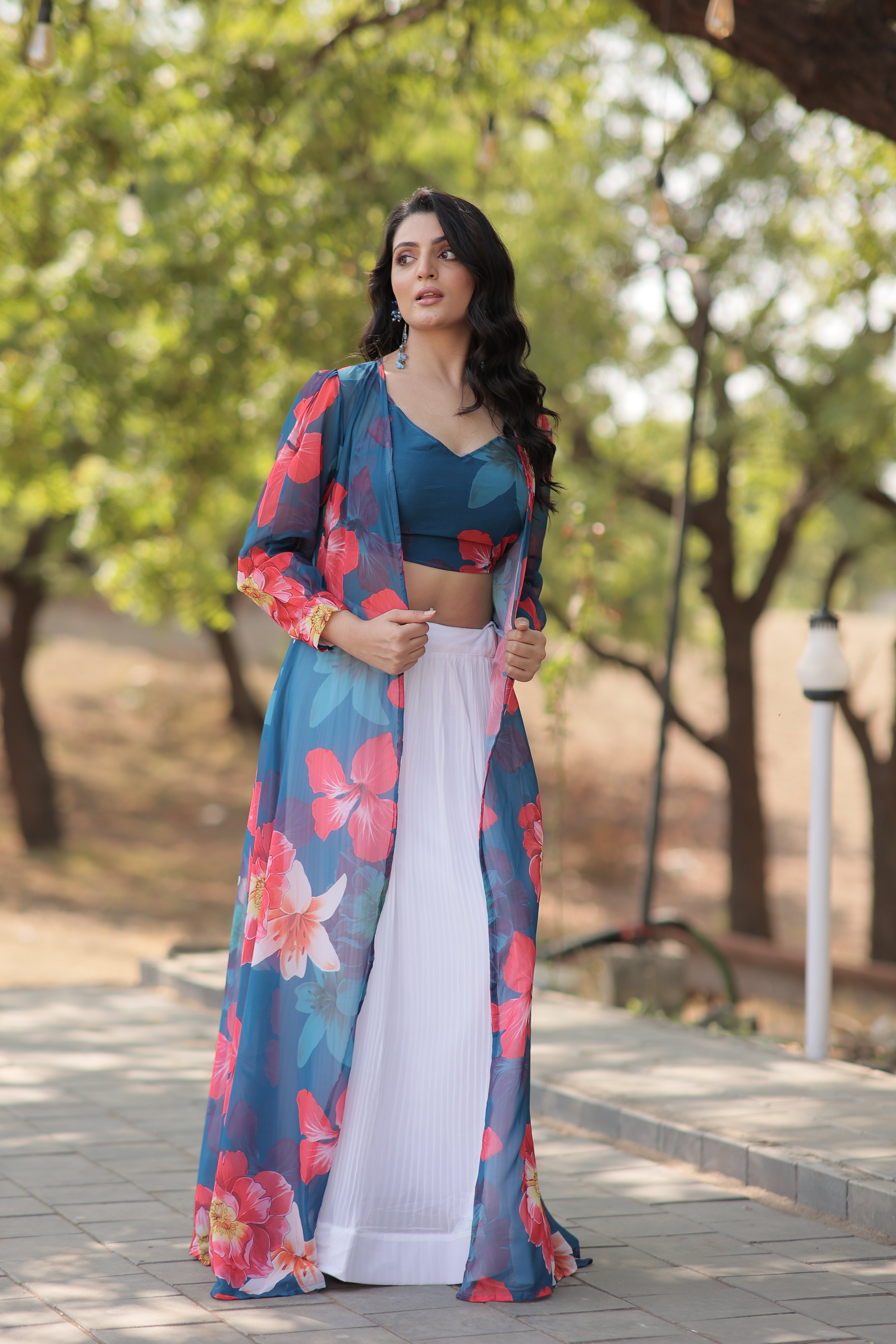 Elegant Faux Georgette Lehenga Set with Digital Floral Print & Matching Shrug | Full-Stitched Ensemble