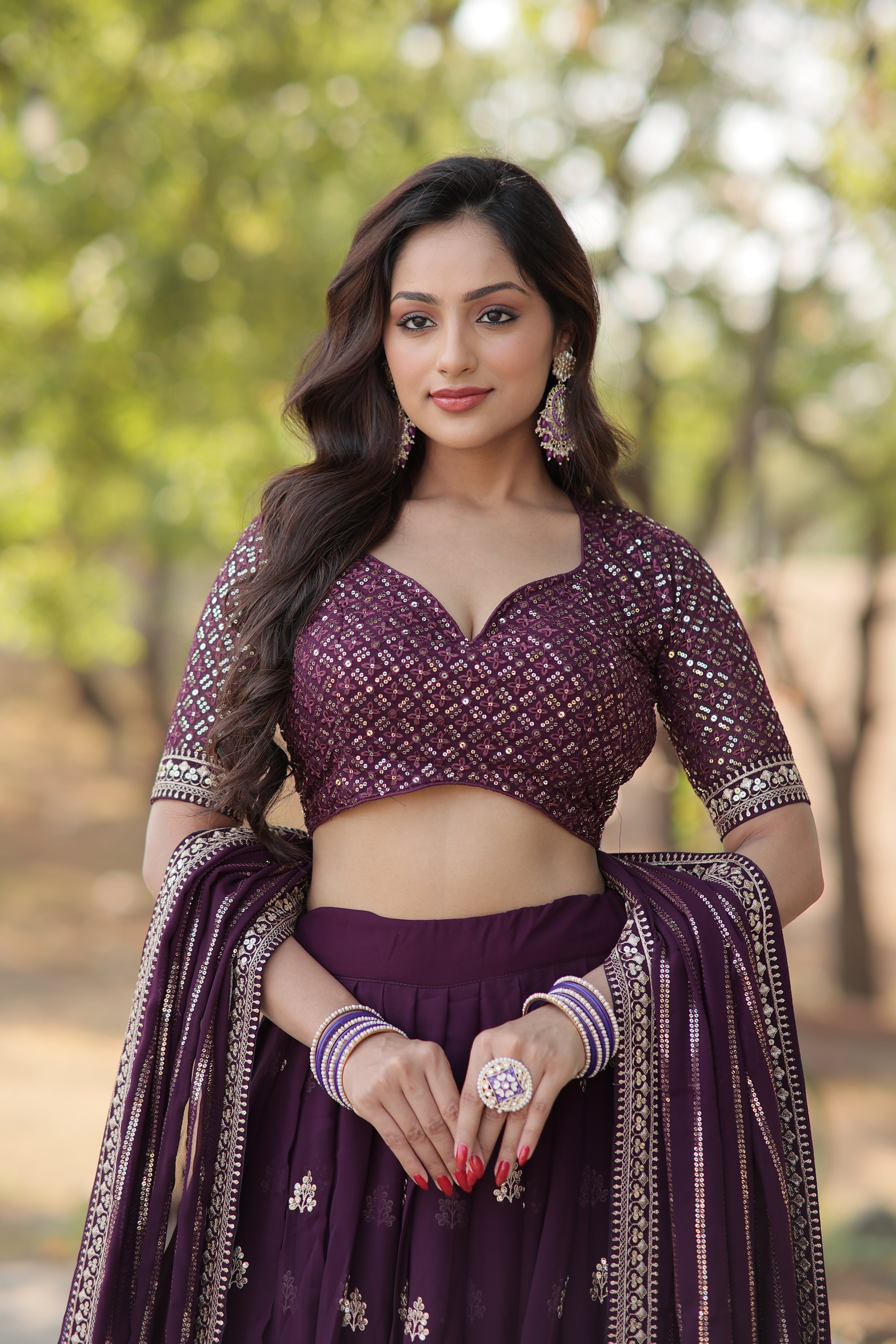 Elegant Faux Blooming Lehenga with Heavy Sequins & Thread Embroidery | Stitched Lehenga Choli