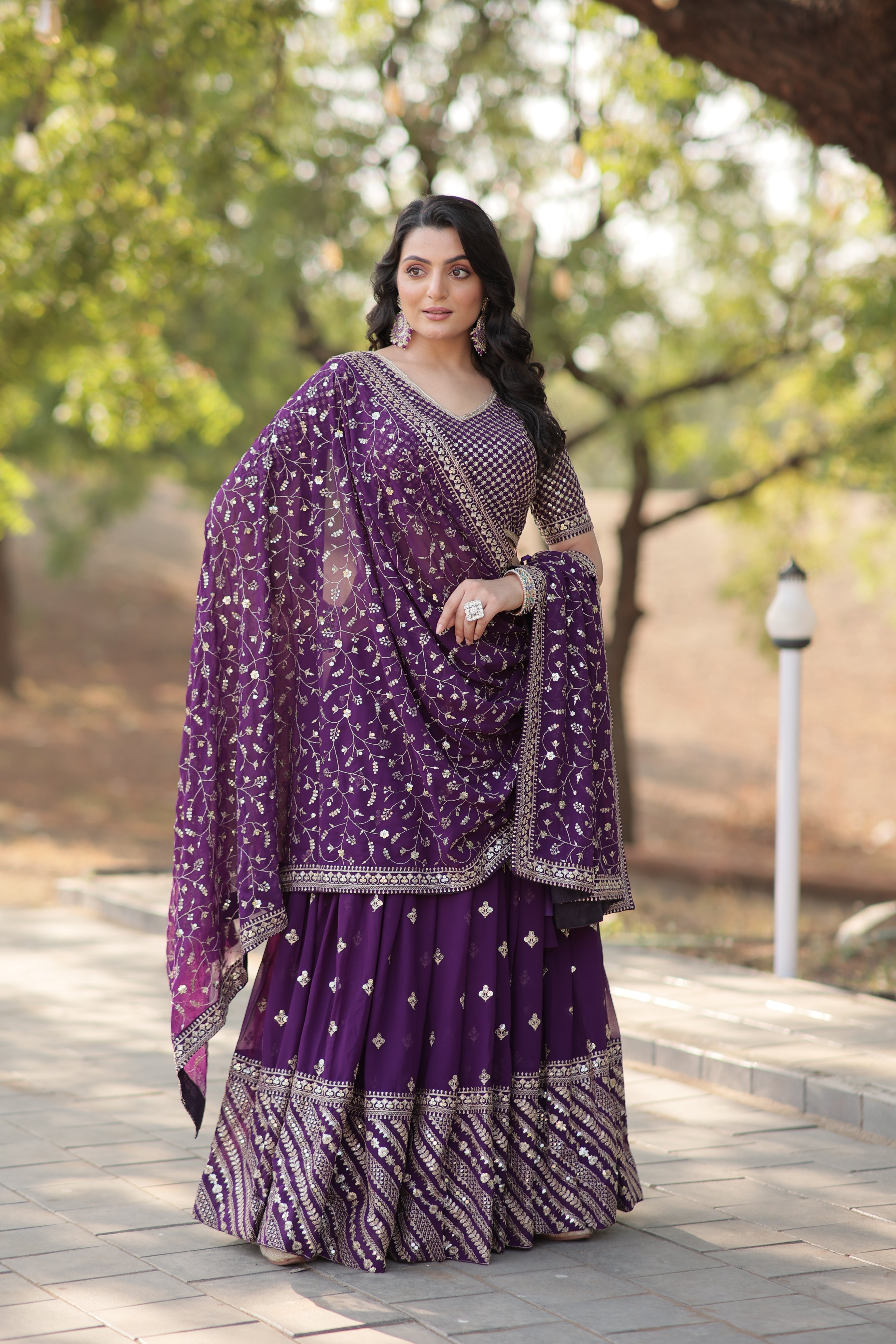 Faux Blooming Lehenga with Heavy Sequins & Thread Embroidery | Full-Stitched Ethnic Wear