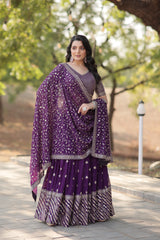 Faux Blooming Lehenga with Heavy Sequins & Thread Embroidery | Full-Stitched Ethnic Wear