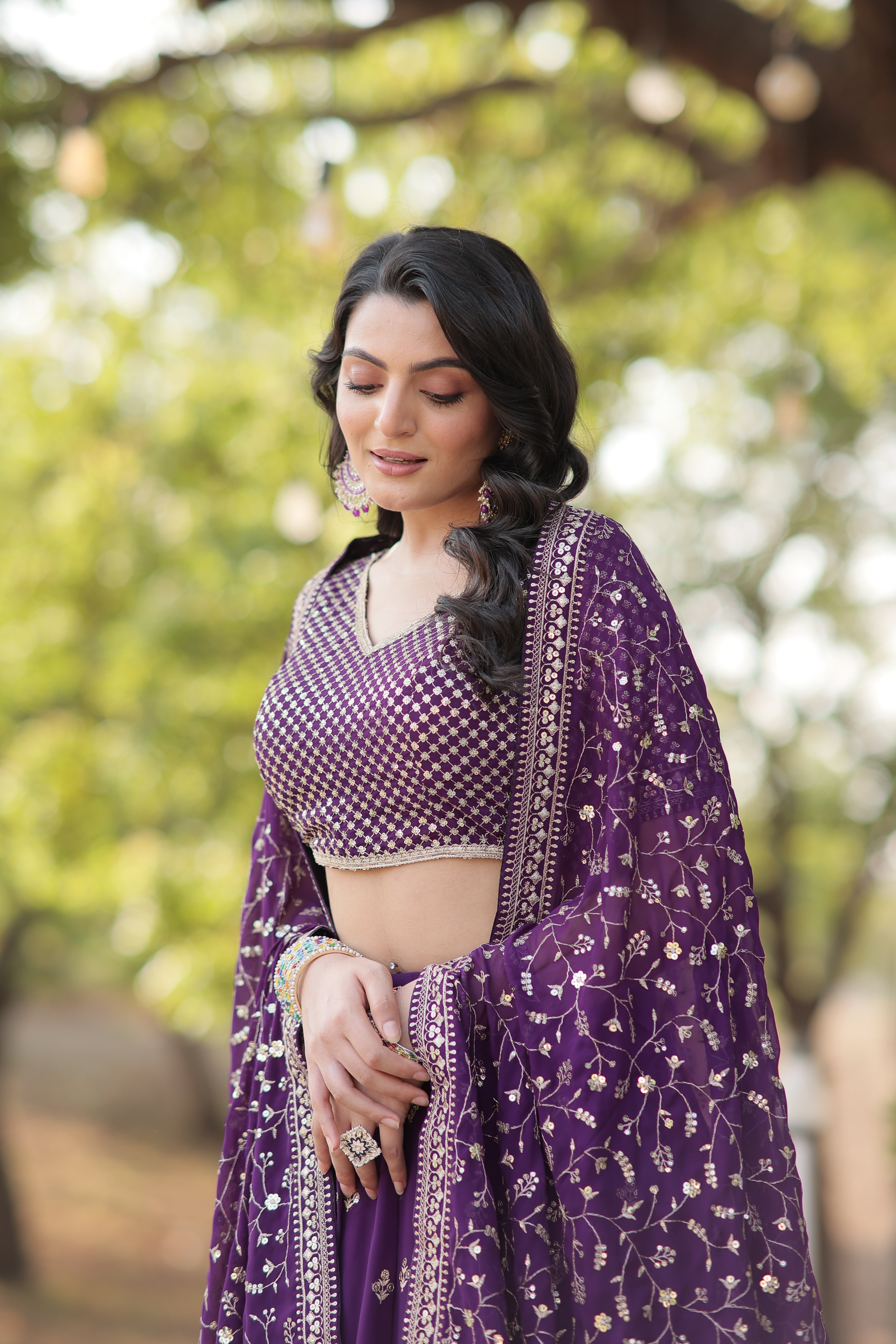 Faux Blooming Lehenga with Heavy Sequins & Thread Embroidery | Full-Stitched Ethnic Wear