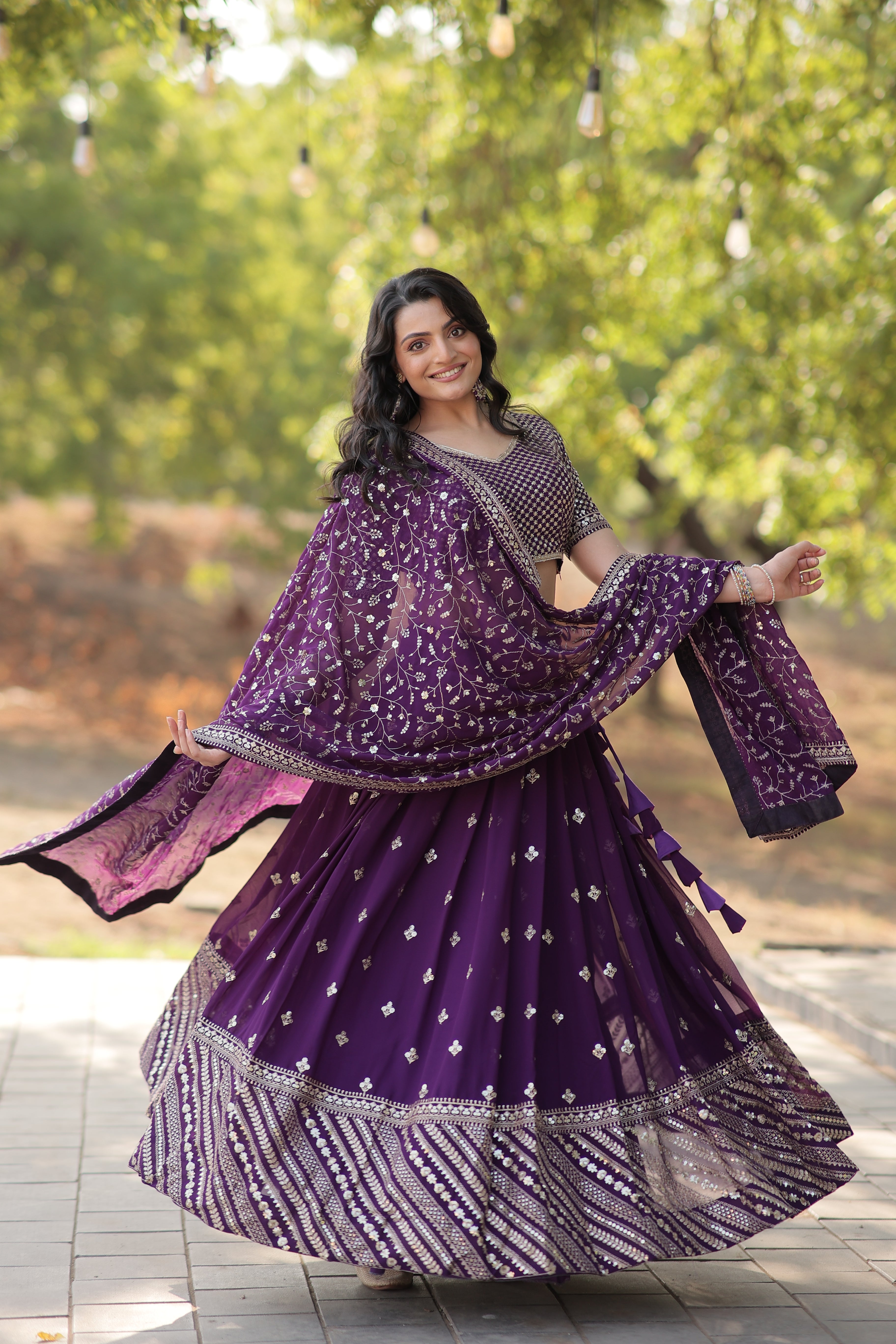 Faux Blooming Lehenga with Heavy Sequins & Thread Embroidery | Full-Stitched Ethnic Wear