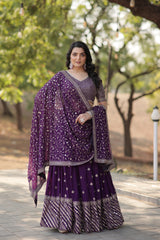 Faux Blooming Lehenga with Heavy Sequins & Thread Embroidery | Full-Stitched Ethnic Wear