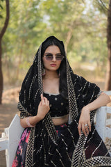 Elegant Digital Printed Faux Georgette Lehenga with Heavy Sequins & Thread Embroidery