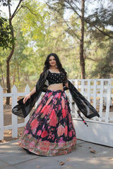 Elegant Digital Printed Faux Georgette Lehenga with Heavy Sequins & Thread Embroidery