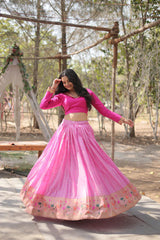 Pure Dyable Viscose Jacquard Lehenga with Kalamkari Jari Border and Phantom Blouse – Full-Stitched Set