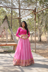 Pure Dyable Viscose Jacquard Lehenga with Kalamkari Jari Border and Phantom Blouse – Full-Stitched Set