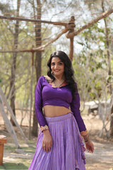 Elegant Full-Stitched Pure Dyable Viscose Jacquard Lehenga with Kalamkari Jari Border & Phantom Blouse