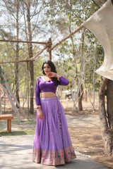 Elegant Full-Stitched Pure Dyable Viscose Jacquard Lehenga with Kalamkari Jari Border & Phantom Blouse