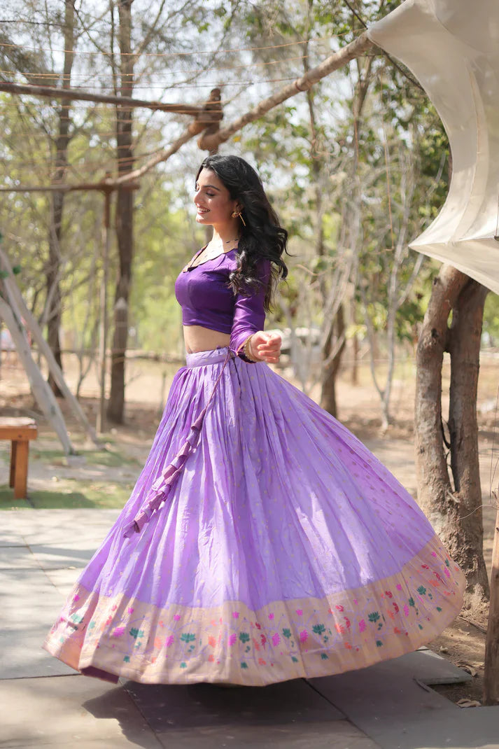 Elegant Full-Stitched Pure Dyable Viscose Jacquard Lehenga with Kalamkari Jari Border & Phantom Blouse