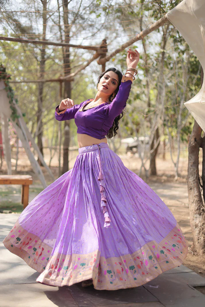Elegant Full-Stitched Pure Dyable Viscose Jacquard Lehenga with Kalamkari Jari Border & Phantom Blouse