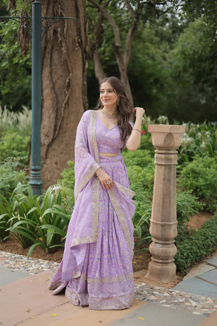 Fully Stitched Dyable Viscose Jacquard Lehenga with Gold Sequin Embroidery – Customizable Festive Wear