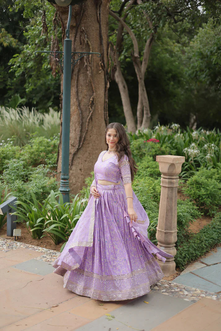Fully Stitched Dyable Viscose Jacquard Lehenga with Gold Sequin Embroidery – Customizable Festive Wear