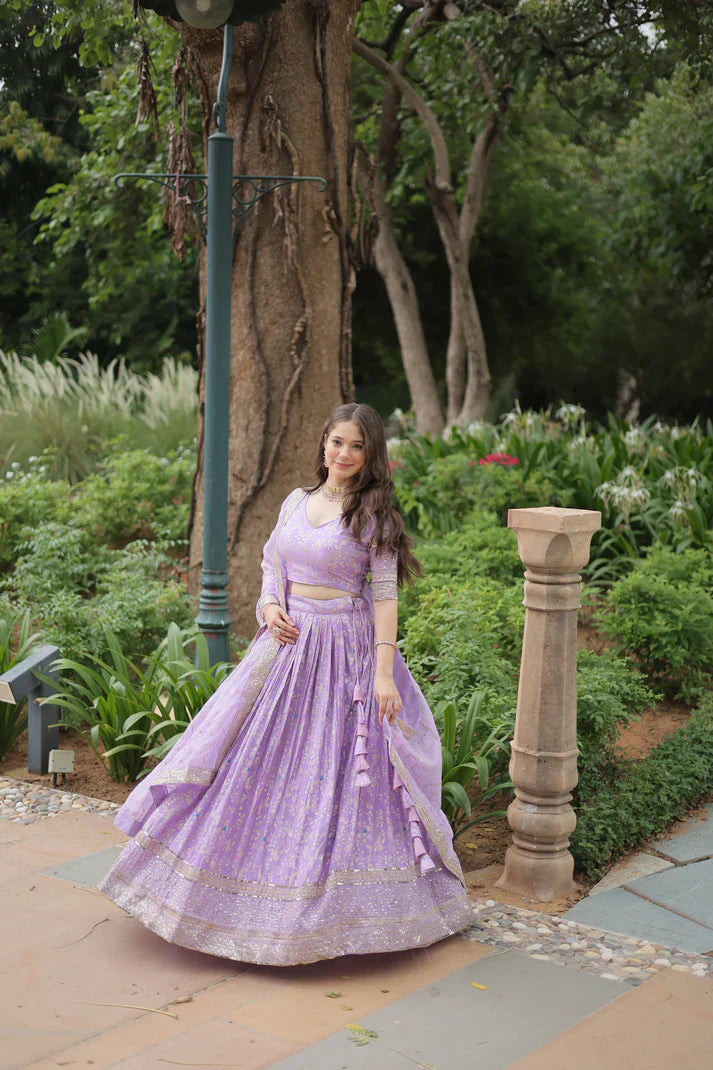 Fully Stitched Dyable Viscose Jacquard Lehenga with Gold Sequin Embroidery – Customizable Festive Wear