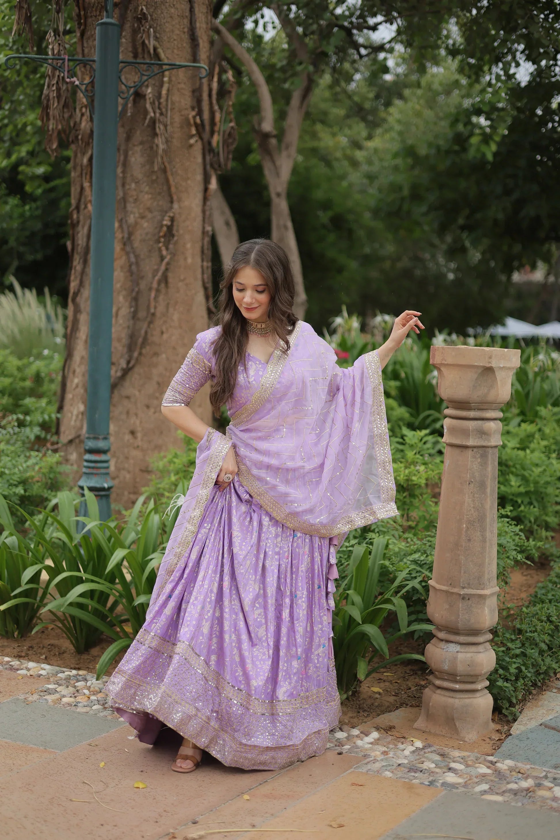Fully Stitched Dyable Viscose Jacquard Lehenga with Gold Sequin Embroidery – Customizable Festive Wear