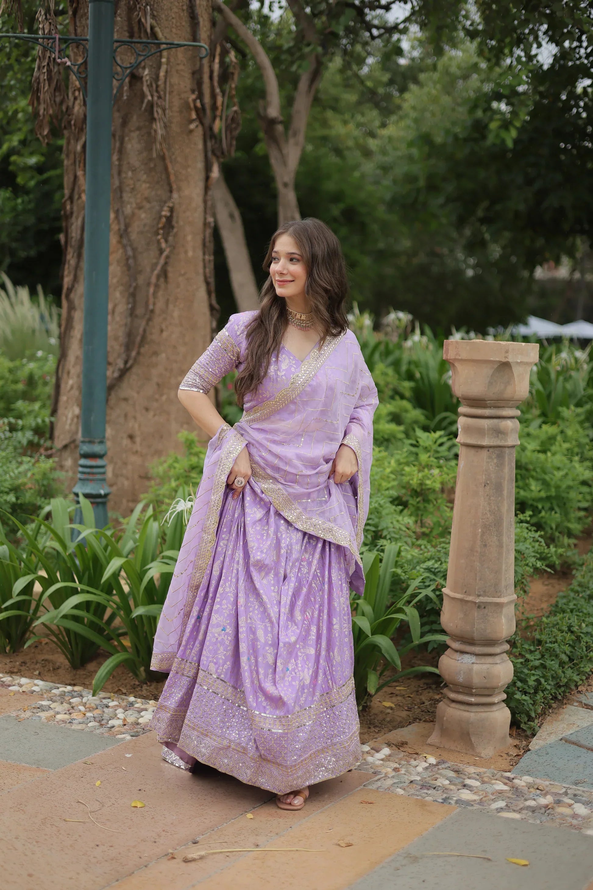 Fully Stitched Dyable Viscose Jacquard Lehenga with Gold Sequin Embroidery – Customizable Festive Wear